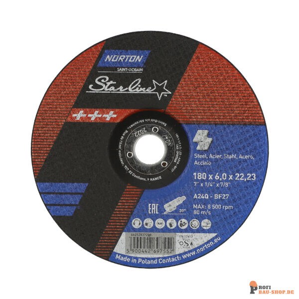 nortonschleifmittel/NORTON_schleifmittel_66252837268 Norton STARLINE  Portable grinding wheels 180x6x22.23mm 24 GRIT_122187